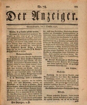 Der Anzeiger (Allgemeiner Anzeiger der Deutschen) Samstag 1. Oktober 1791