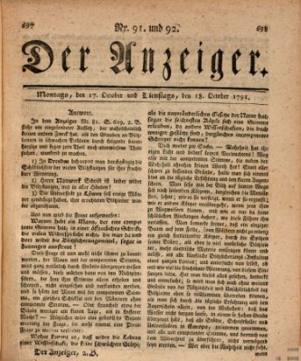 Der Anzeiger (Allgemeiner Anzeiger der Deutschen) Dienstag 18. Oktober 1791