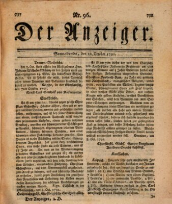 Der Anzeiger (Allgemeiner Anzeiger der Deutschen) Samstag 22. Oktober 1791