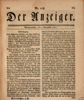 Der Anzeiger (Allgemeiner Anzeiger der Deutschen) Samstag 5. November 1791