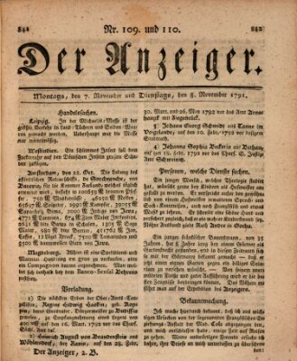 Der Anzeiger (Allgemeiner Anzeiger der Deutschen) Dienstag 8. November 1791