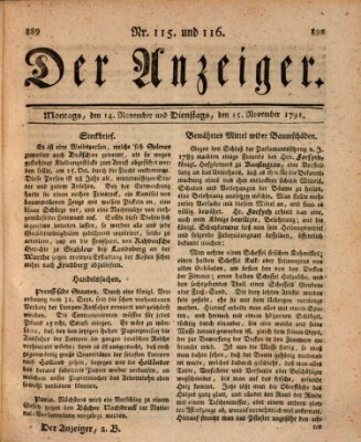 Der Anzeiger (Allgemeiner Anzeiger der Deutschen) Montag 14. November 1791