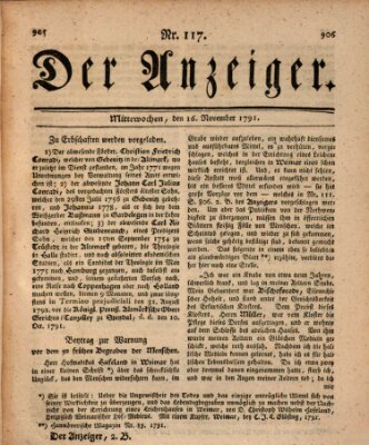 Der Anzeiger (Allgemeiner Anzeiger der Deutschen) Mittwoch 16. November 1791