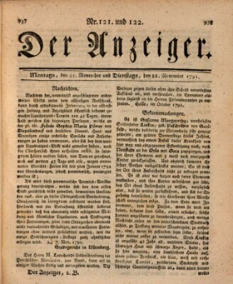 Der Anzeiger (Allgemeiner Anzeiger der Deutschen) Montag 21. November 1791