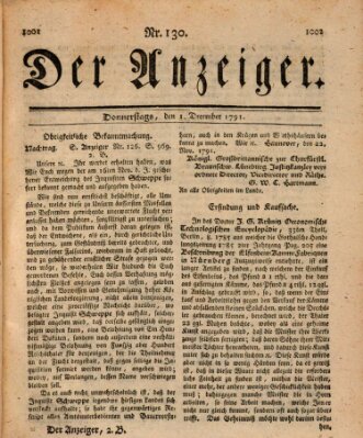 Der Anzeiger (Allgemeiner Anzeiger der Deutschen) Donnerstag 1. Dezember 1791