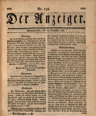 Der Anzeiger (Allgemeiner Anzeiger der Deutschen) Samstag 10. Dezember 1791