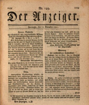 Der Anzeiger (Allgemeiner Anzeiger der Deutschen) Freitag 23. Dezember 1791