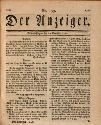 Der Anzeiger (Allgemeiner Anzeiger der Deutschen) Donnerstag 29. Dezember 1791