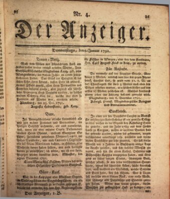 Der Anzeiger (Allgemeiner Anzeiger der Deutschen) Donnerstag 5. Januar 1792