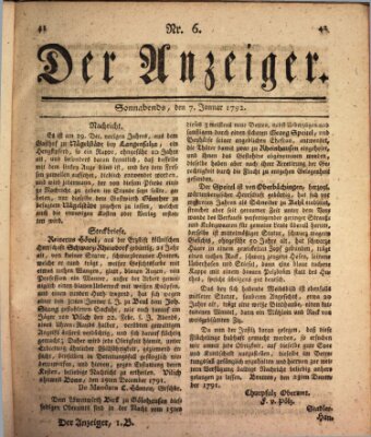 Der Anzeiger (Allgemeiner Anzeiger der Deutschen) Samstag 7. Januar 1792