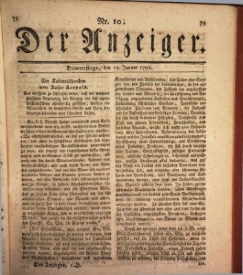 Der Anzeiger (Allgemeiner Anzeiger der Deutschen) Donnerstag 12. Januar 1792