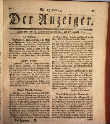 Der Anzeiger (Allgemeiner Anzeiger der Deutschen) Dienstag 17. Januar 1792