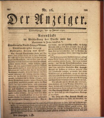 Der Anzeiger (Allgemeiner Anzeiger der Deutschen) Donnerstag 19. Januar 1792