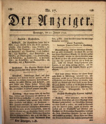 Der Anzeiger (Allgemeiner Anzeiger der Deutschen) Freitag 20. Januar 1792