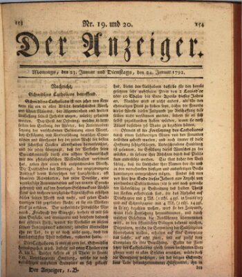 Der Anzeiger (Allgemeiner Anzeiger der Deutschen) Montag 23. Januar 1792