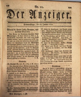 Der Anzeiger (Allgemeiner Anzeiger der Deutschen) Donnerstag 26. Januar 1792