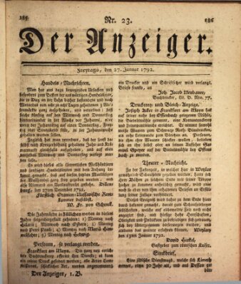 Der Anzeiger (Allgemeiner Anzeiger der Deutschen) Freitag 27. Januar 1792