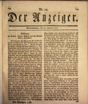 Der Anzeiger (Allgemeiner Anzeiger der Deutschen) Samstag 28. Januar 1792