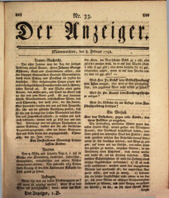 Der Anzeiger (Allgemeiner Anzeiger der Deutschen) Mittwoch 8. Februar 1792