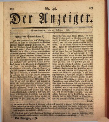 Der Anzeiger (Allgemeiner Anzeiger der Deutschen) Samstag 25. Februar 1792