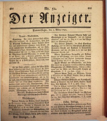 Der Anzeiger (Allgemeiner Anzeiger der Deutschen) Donnerstag 1. März 1792