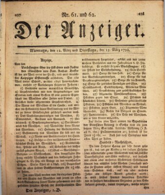 Der Anzeiger (Allgemeiner Anzeiger der Deutschen) Montag 12. März 1792