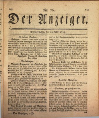 Der Anzeiger (Allgemeiner Anzeiger der Deutschen) Donnerstag 29. März 1792