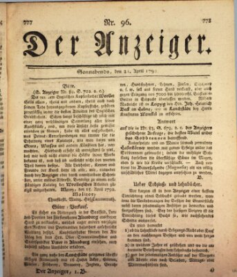 Der Anzeiger (Allgemeiner Anzeiger der Deutschen) Samstag 21. April 1792