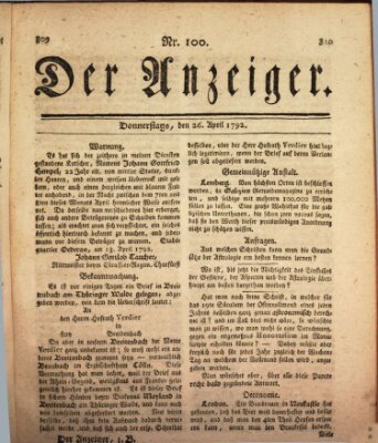 Der Anzeiger (Allgemeiner Anzeiger der Deutschen) Donnerstag 26. April 1792