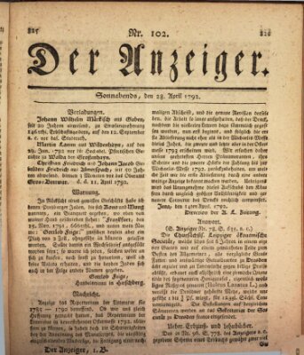 Der Anzeiger (Allgemeiner Anzeiger der Deutschen) Samstag 28. April 1792