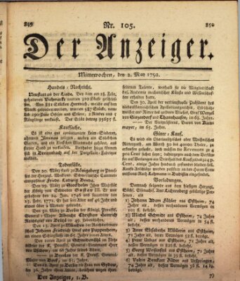 Der Anzeiger (Allgemeiner Anzeiger der Deutschen) Mittwoch 2. Mai 1792