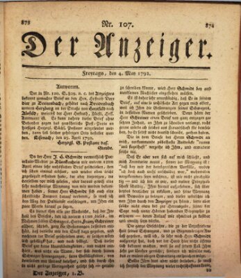 Der Anzeiger (Allgemeiner Anzeiger der Deutschen) Freitag 4. Mai 1792