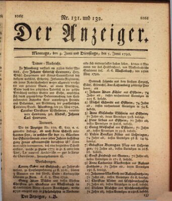 Der Anzeiger (Allgemeiner Anzeiger der Deutschen) Montag 4. Juni 1792