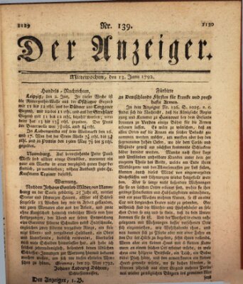 Der Anzeiger (Allgemeiner Anzeiger der Deutschen) Mittwoch 13. Juni 1792