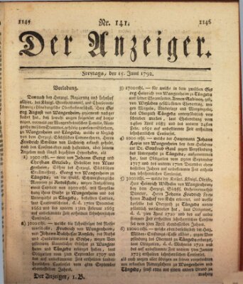 Der Anzeiger (Allgemeiner Anzeiger der Deutschen) Freitag 15. Juni 1792