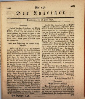 Der Anzeiger (Allgemeiner Anzeiger der Deutschen) Dienstag 26. Juni 1792