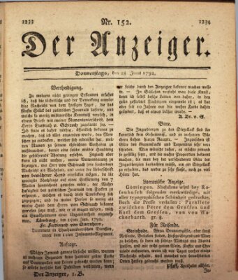 Der Anzeiger (Allgemeiner Anzeiger der Deutschen) Donnerstag 28. Juni 1792