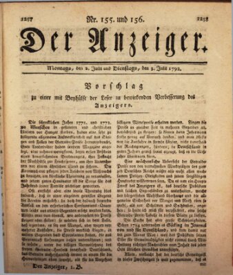 Der Anzeiger (Allgemeiner Anzeiger der Deutschen) Montag 2. Juli 1792