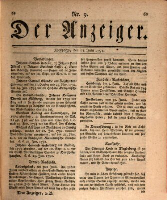 Der Anzeiger (Allgemeiner Anzeiger der Deutschen) Freitag 13. Juli 1792