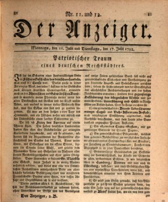 Der Anzeiger (Allgemeiner Anzeiger der Deutschen) Dienstag 17. Juli 1792