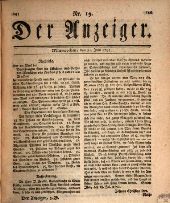 Der Anzeiger (Allgemeiner Anzeiger der Deutschen) Mittwoch 25. Juli 1792