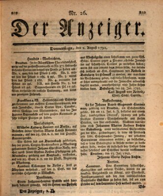 Der Anzeiger (Allgemeiner Anzeiger der Deutschen) Donnerstag 2. August 1792