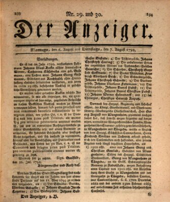 Der Anzeiger (Allgemeiner Anzeiger der Deutschen) Dienstag 7. August 1792