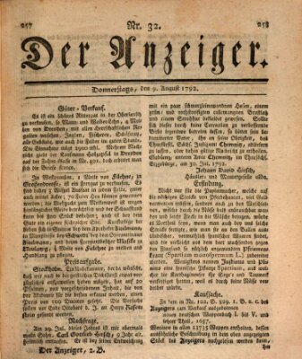 Der Anzeiger (Allgemeiner Anzeiger der Deutschen) Donnerstag 9. August 1792