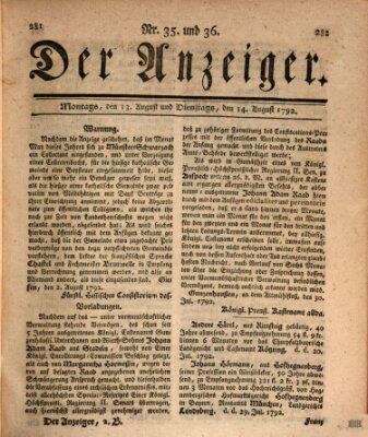 Der Anzeiger (Allgemeiner Anzeiger der Deutschen) Dienstag 14. August 1792