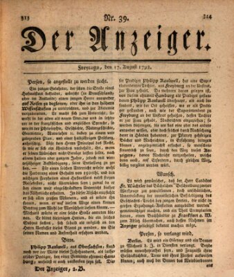 Der Anzeiger (Allgemeiner Anzeiger der Deutschen) Freitag 17. August 1792