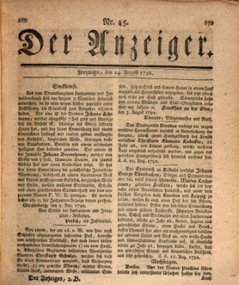 Der Anzeiger (Allgemeiner Anzeiger der Deutschen) Freitag 24. August 1792