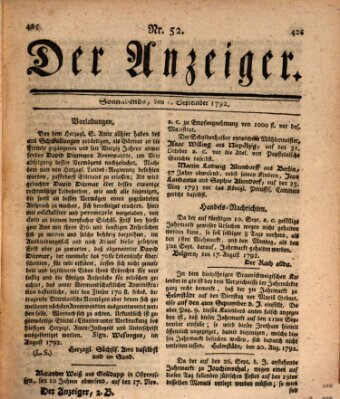 Der Anzeiger (Allgemeiner Anzeiger der Deutschen) Samstag 1. September 1792