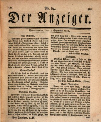 Der Anzeiger (Allgemeiner Anzeiger der Deutschen) Samstag 15. September 1792