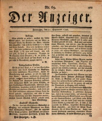 Der Anzeiger (Allgemeiner Anzeiger der Deutschen) Freitag 21. September 1792